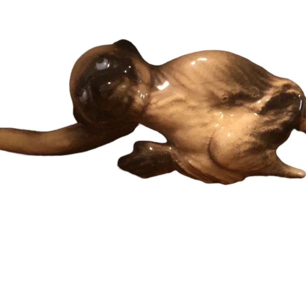 VTG Ceramic Monkey Moldable Tail Approx 3.75” Brown Hand Painted Collectible